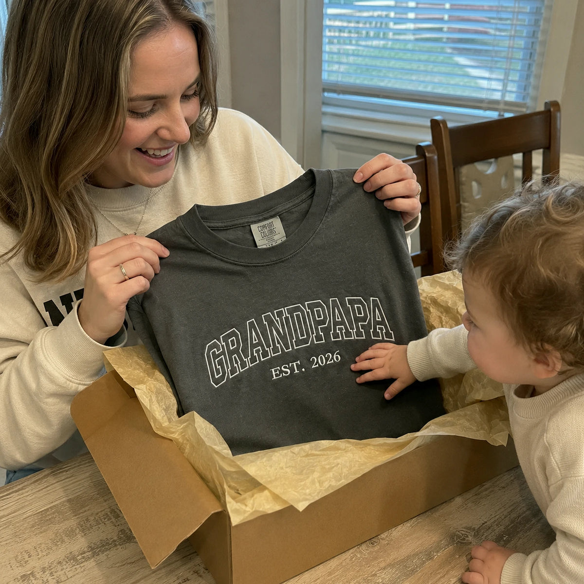 Custom Grandpapa T-Shirt, Minimalist Embroidered Grandpa Sweatshirt - Father's Day Gift for Him from Wife, Daughter, Sister