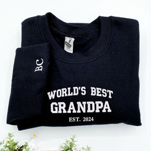 Custom Embroidered Worlds Best Grandpa Sweatshirt with GrandKids Names on Sleeve