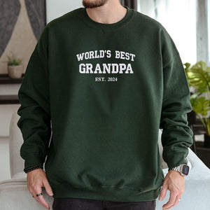 Custom Embroidered Worlds Best Grandpa Sweatshirt with GrandKids Names on Sleeve