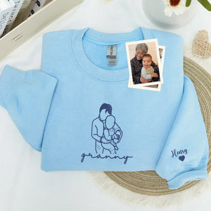 Custom Granny Photo Line Art Embroidered Sweatshirt Hoodie - Personalized Mother's Day 2026 Gift for Gramdma