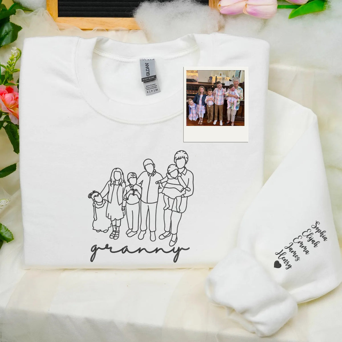 Custom Granny Photo Line Art Embroidered Sweatshirt Hoodie - Personalized Mother's Day 2026 Gift for Gramdma