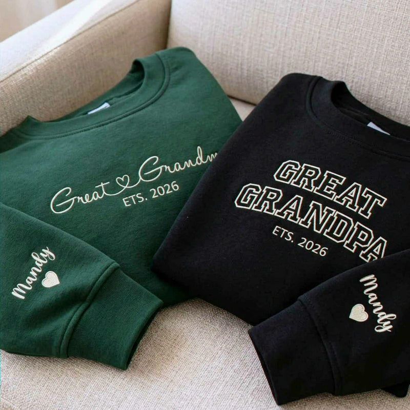 Great Grandma and Great Grandpa Sweatshirts, Matching Embroidered Kid Name Crewneck, Gift for Great Grandparents