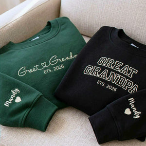 Great Grandma and Great Grandpa Sweatshirts, Matching Embroidered Kid Name Crewneck, Gift for Great Grandparents