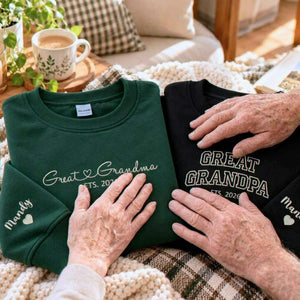 Great Grandma and Great Grandpa Sweatshirts, Matching Embroidered Kid Name Crewneck, Gift for Great Grandparents