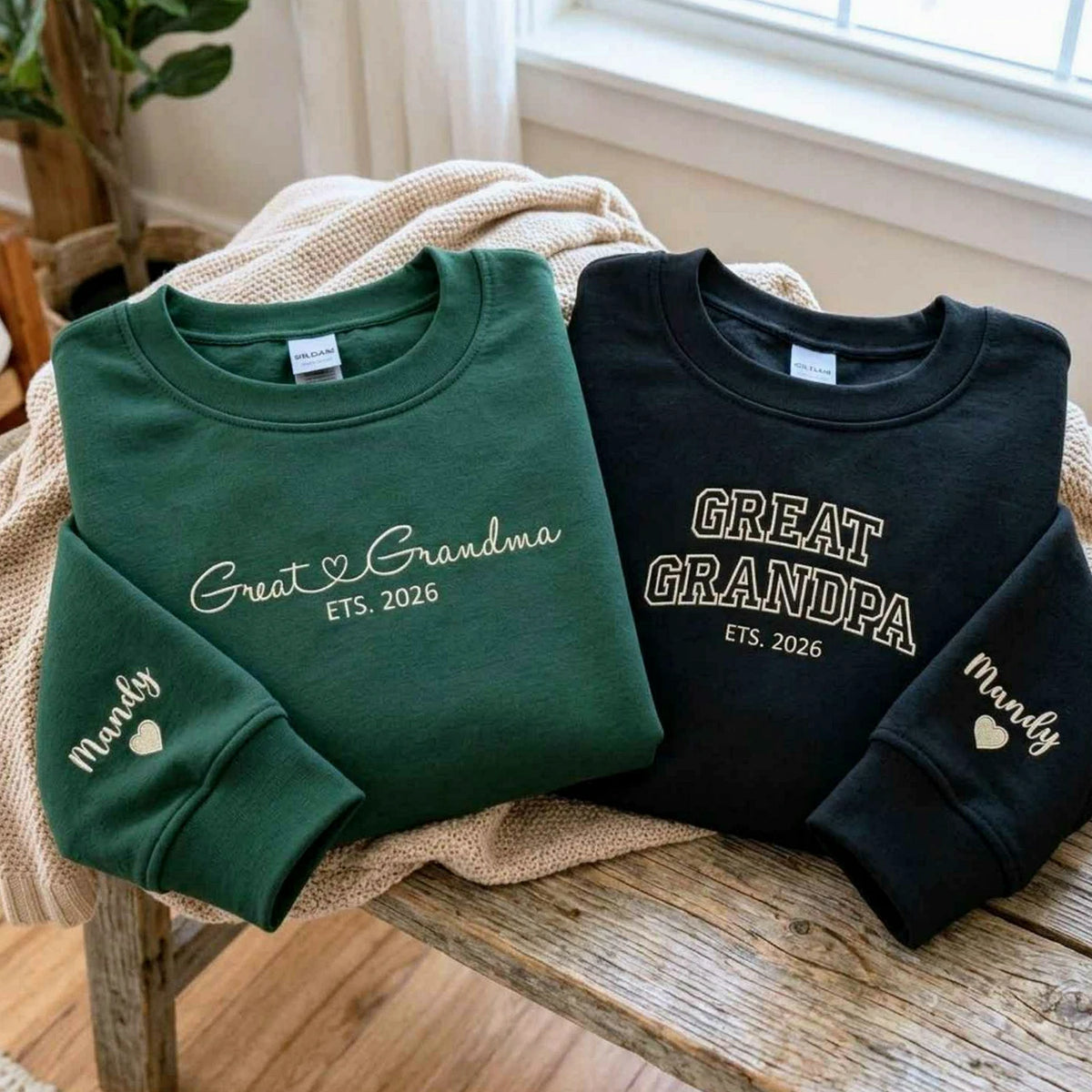 Great Grandma and Great Grandpa Sweatshirts, Matching Embroidered Kid Name Crewneck, Gift for Great Grandparents