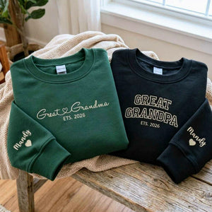Great Grandma and Great Grandpa Sweatshirts, Matching Embroidered Kid Name Crewneck, Gift for Great Grandparents