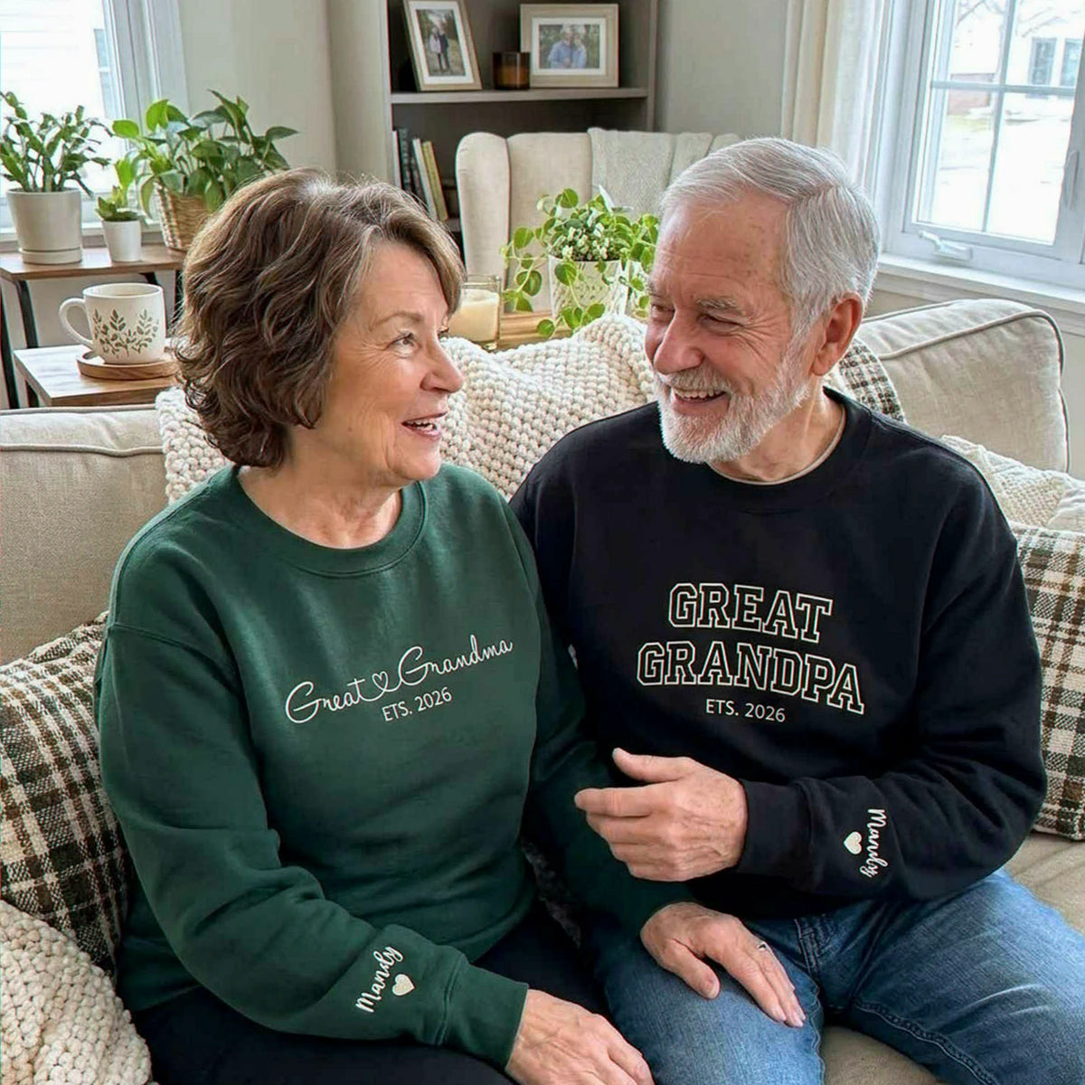 Great Grandma and Great Grandpa Sweatshirts, Matching Embroidered Kid Name Crewneck, Gift for Great Grandparents
