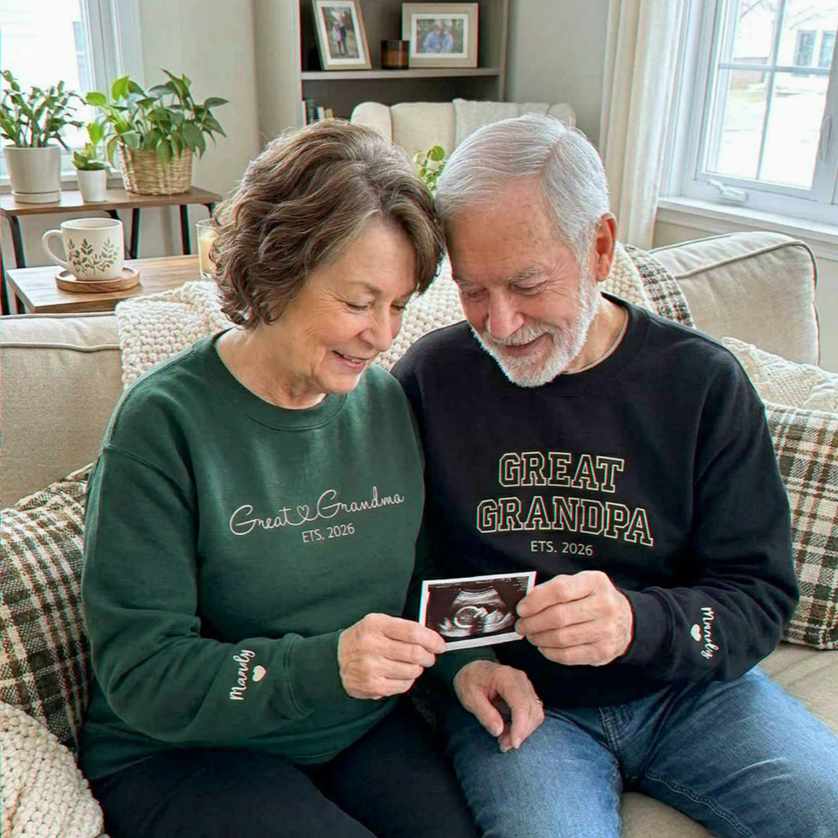 Great Grandma and Great Grandpa Sweatshirts, Matching Embroidered Kid Name Crewneck, Gift for Great Grandparents