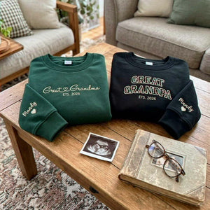 Great Grandma and Great Grandpa Sweatshirts, Matching Embroidered Kid Name Crewneck, Gift for Great Grandparents