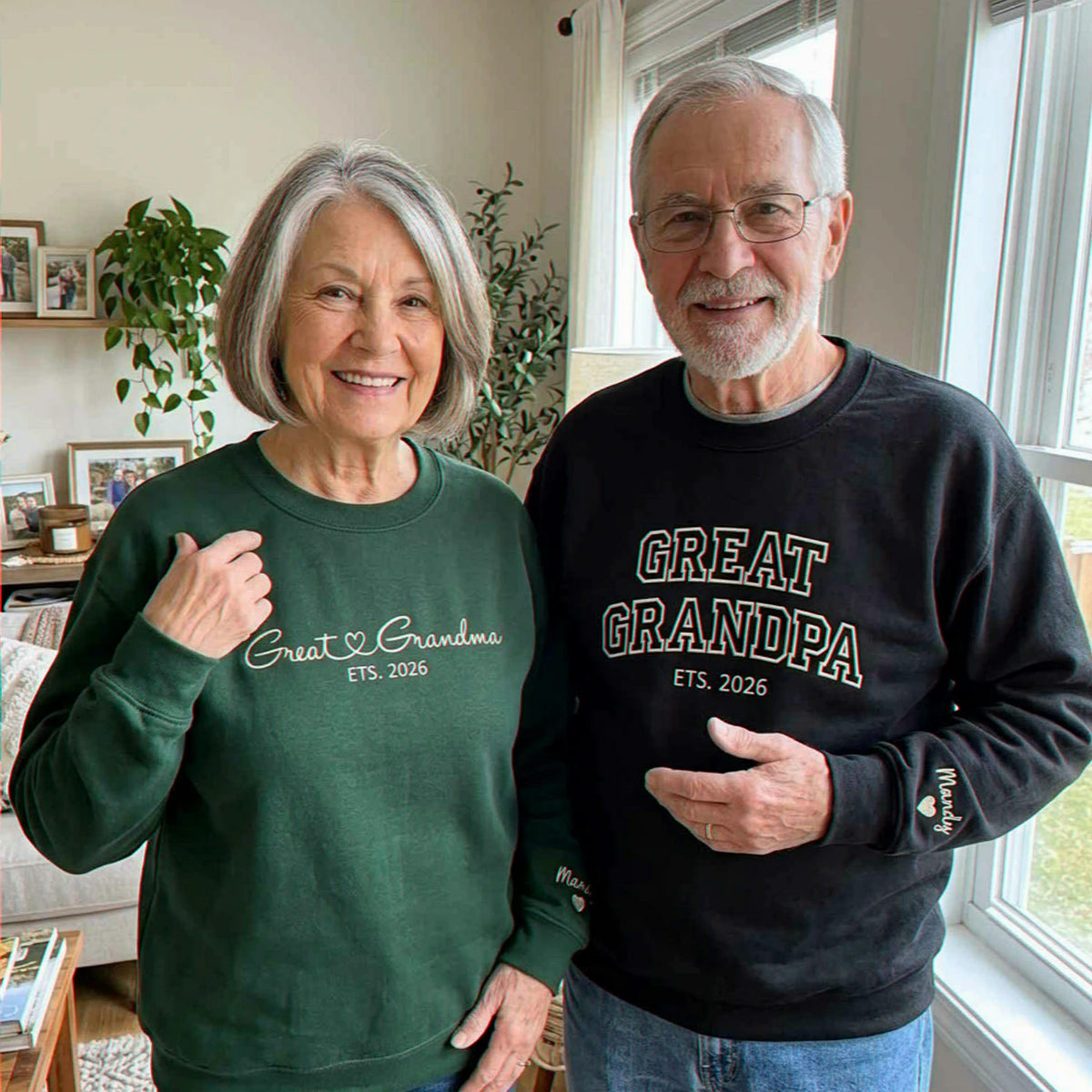 Great Grandma and Great Grandpa Sweatshirts, Matching Embroidered Kid Name Crewneck, Gift for Great Grandparents