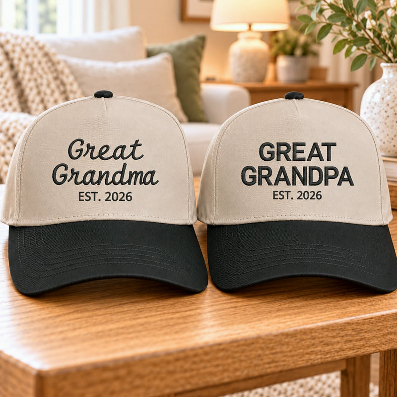 Great Grandma and Great Grandpa Snapback Hat, Embroidered Est Year Baseball Cap, Gift for Great Grandparents