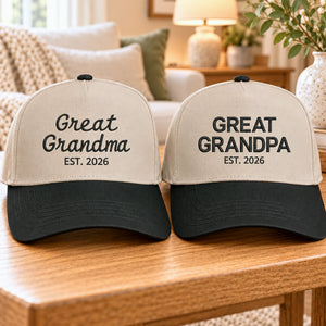 Great Grandma and Great Grandpa Snapback Hat, Embroidered Est Year Baseball Cap, Gift for Great Grandparents