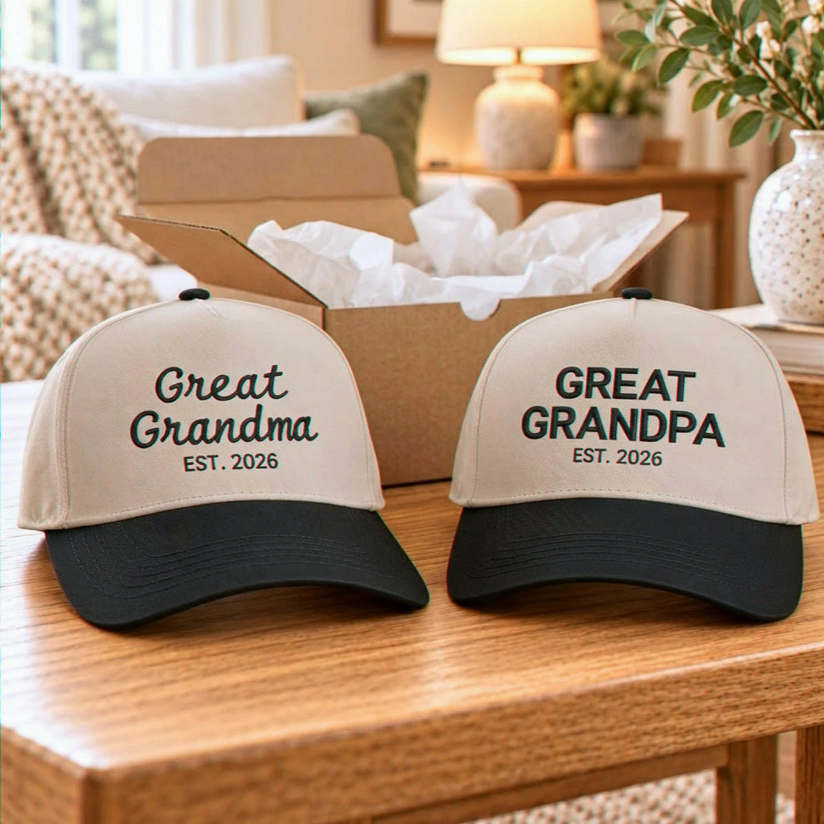 Great Grandma and Great Grandpa Snapback Hat, Embroidered Est Year Baseball Cap, Gift for Great Grandparents
