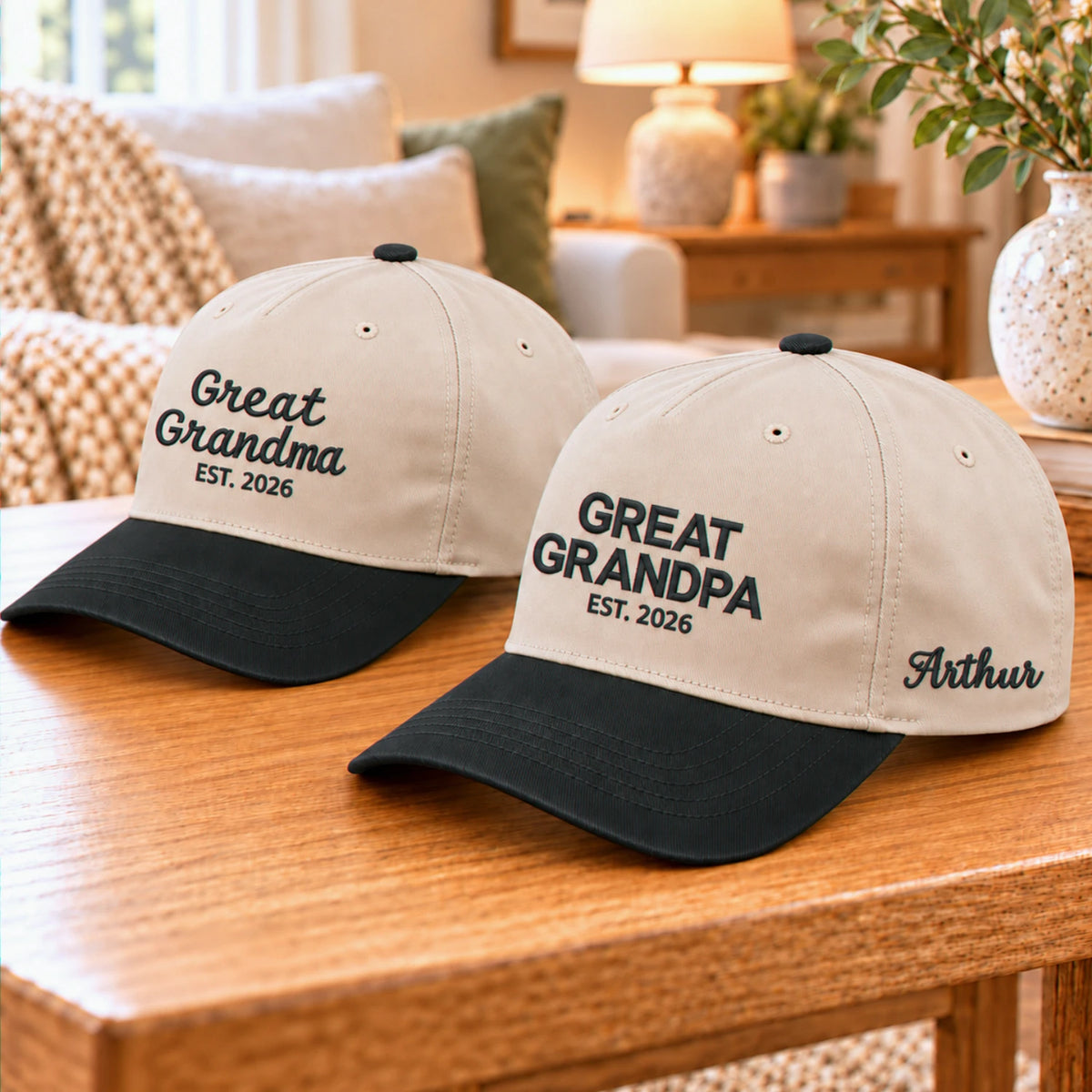 Great Grandma and Great Grandpa Snapback Hat, Embroidered Est Year Baseball Cap, Gift for Great Grandparents