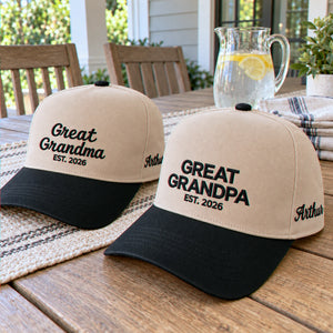 Great Grandma and Great Grandpa Snapback Hat, Embroidered Est Year Baseball Cap, Gift for Great Grandparents