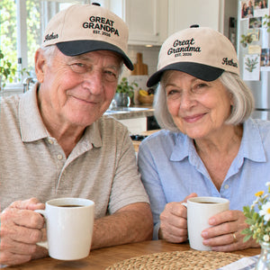 Great Grandma and Great Grandpa Snapback Hat, Embroidered Est Year Baseball Cap, Gift for Great Grandparents