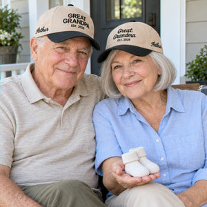 Great Grandma and Great Grandpa Snapback Hat, Embroidered Est Year Baseball Cap, Gift for Great Grandparents