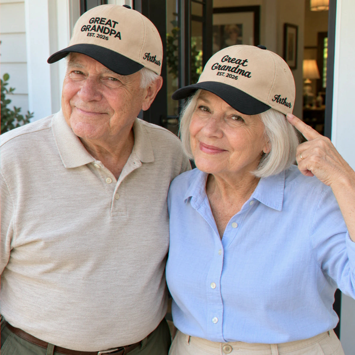 Great Grandma and Great Grandpa Snapback Hat, Embroidered Est Year Baseball Cap, Gift for Great Grandparents