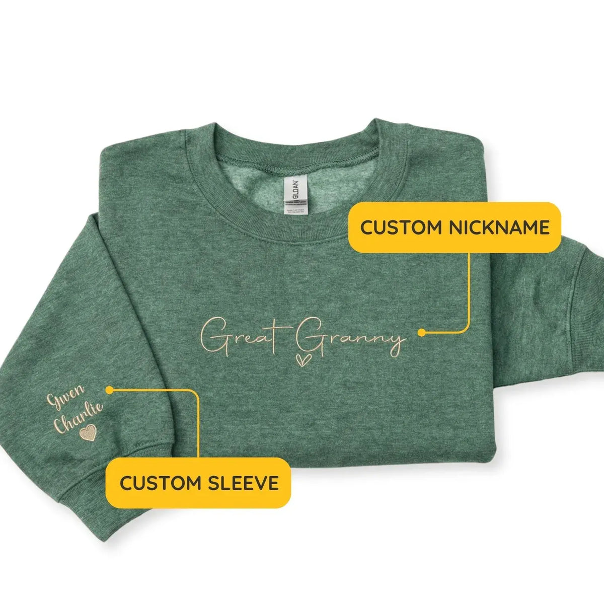 Personalized great granny sweatshirt embroidered with kids names on sleeve custom great grandma gift from family