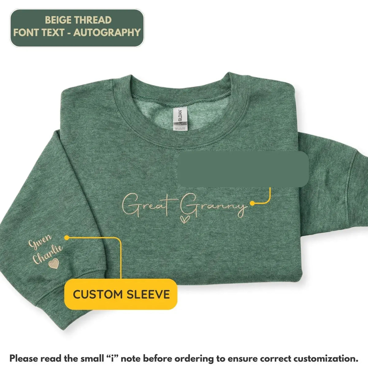 Personalized great granny sweatshirt embroidered with kids names on sleeve custom great grandma gift from family