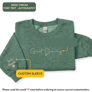 Personalized great granny sweatshirt embroidered with kids names on sleeve custom great grandma gift from family