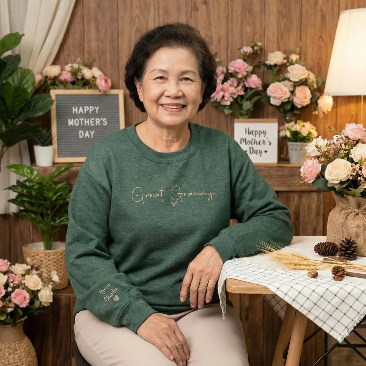 Personalized great granny sweatshirt embroidered with kids names on sleeve custom great grandma gift from family