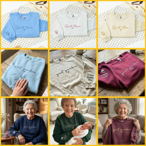 Personalized great granny sweatshirt embroidered with kids names on sleeve custom great grandma gift from family