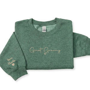 Personalized great granny sweatshirt embroidered with kids names on sleeve custom great grandma gift from family