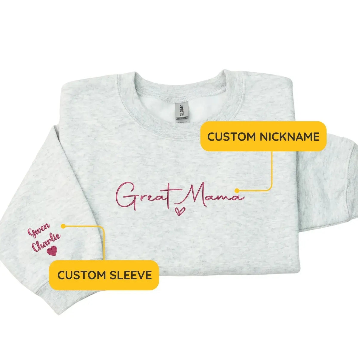 Custom Great Mama sweatshirt with grandkids names printed on sleeve personalized grandma gift for Mother's Day