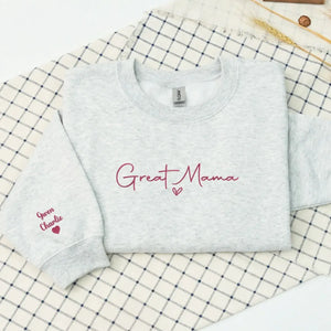 Custom Great Mama sweatshirt with grandkids names printed on sleeve personalized grandma gift for Mother's Day