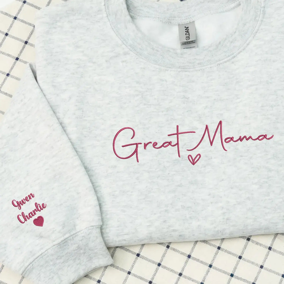 Custom Great Mama sweatshirt with grandkids names printed on sleeve personalized grandma gift for Mother's Day