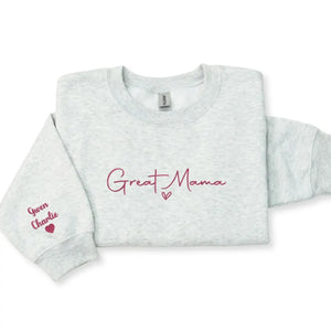 Custom Great Mama sweatshirt with grandkids names printed on sleeve personalized grandma gift for Mother's Day