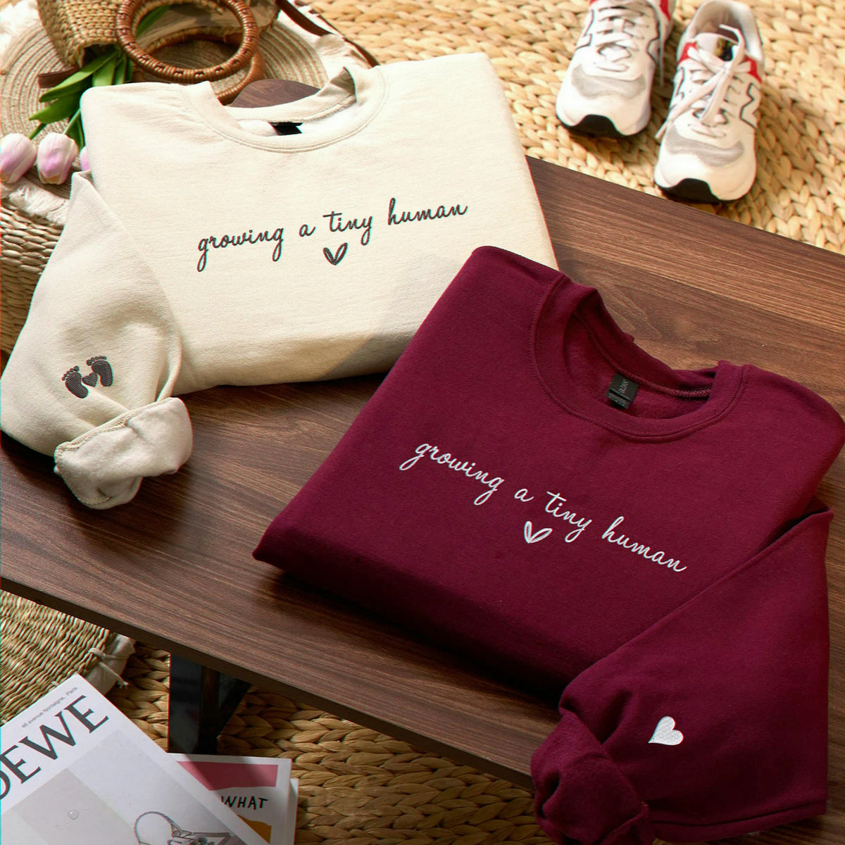 Embroidered Growing a Tiny Human Pregnancy Sweatshirt for Expecting Moms, Maternity Gift