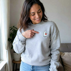 Embroidered Fall Ghost Reading Book Halloween Sweatshirt or Hoodie