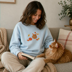 Custom Comfort Colors® Halloween Cat Portrait Sweatshirt - Embroidered Pet Photo with Fall Theme Sweater