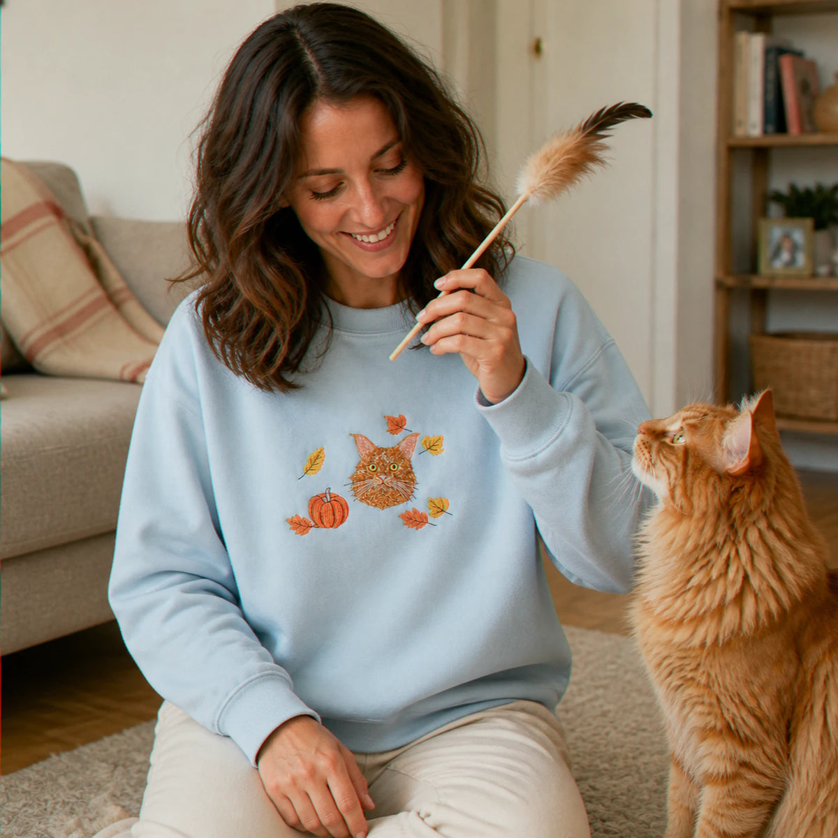 Custom Comfort Colors® Halloween Cat Portrait Sweatshirt - Embroidered Pet Photo with Fall Theme Sweater