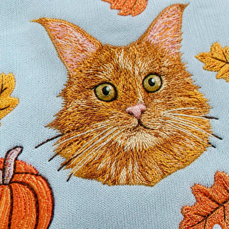 Custom Comfort Colors® Halloween Cat Portrait Sweatshirt - Embroidered Pet Photo with Fall Theme Sweater