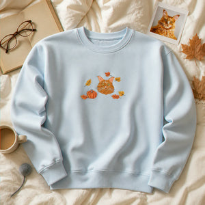 Custom Comfort Colors® Halloween Cat Portrait Sweatshirt - Embroidered Pet Photo with Fall Theme Sweater