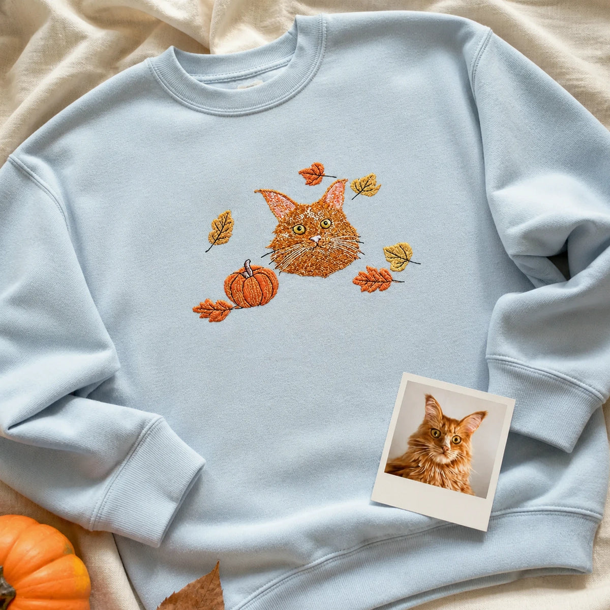 Custom Comfort Colors® Halloween Cat Portrait Sweatshirt - Embroidered Pet Photo with Fall Theme Sweater