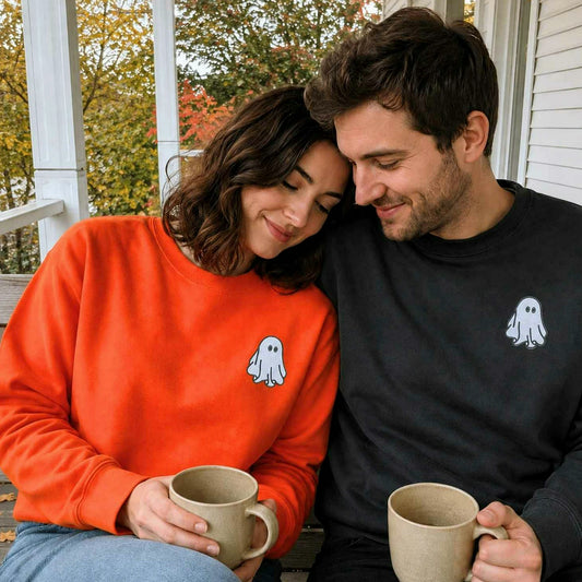 Halloween Couples Ghost Crewneck Embroidered Sweatshirt or Hoodie for Women Men
