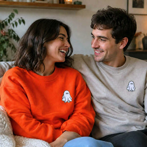 Halloween Couples Ghost Crewneck Embroidered Sweatshirt or Hoodie for Women Men