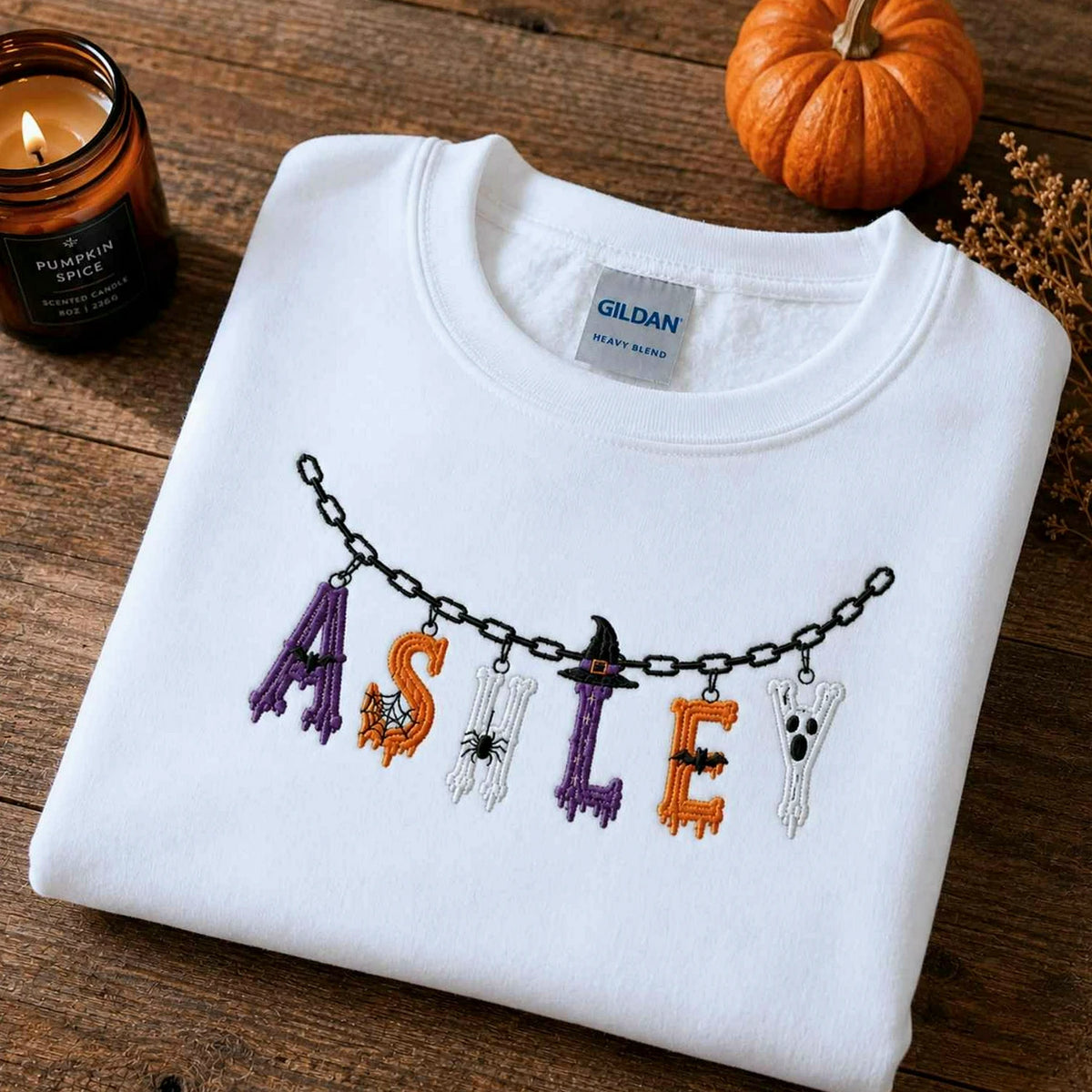 Custom Halloween Name Sweatshirt, Embroidered Spooky Name Crewneck, Halloween Charm Fall Gift
