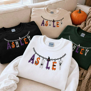 Custom Halloween Name Sweatshirt, Embroidered Spooky Name Crewneck, Halloween Charm Fall Gift