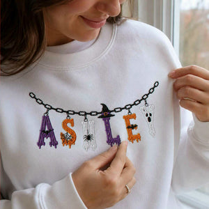 Custom Halloween Name Sweatshirt, Embroidered Spooky Name Crewneck, Halloween Charm Fall Gift