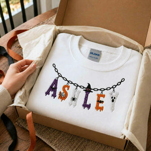 Custom Halloween Name Sweatshirt, Embroidered Spooky Name Crewneck, Halloween Charm Fall Gift