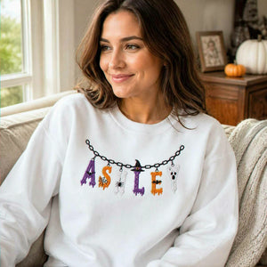 Custom Halloween Name Sweatshirt, Embroidered Spooky Name Crewneck, Halloween Charm Fall Gift
