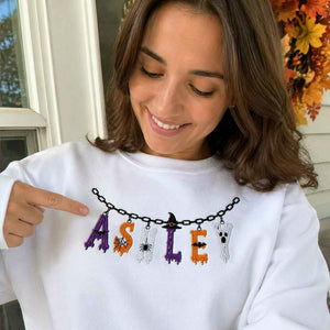 Custom Halloween Name Sweatshirt, Embroidered Spooky Name Crewneck, Halloween Charm Fall Gift