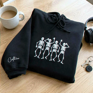 Embroidered Dancing Skeletons Sweatshirt, Spooky Halloween Gift