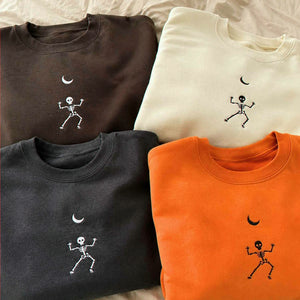 Dancing Skeleton Crewneck, Embroidered Halloween Sweatshirt, Hoodie