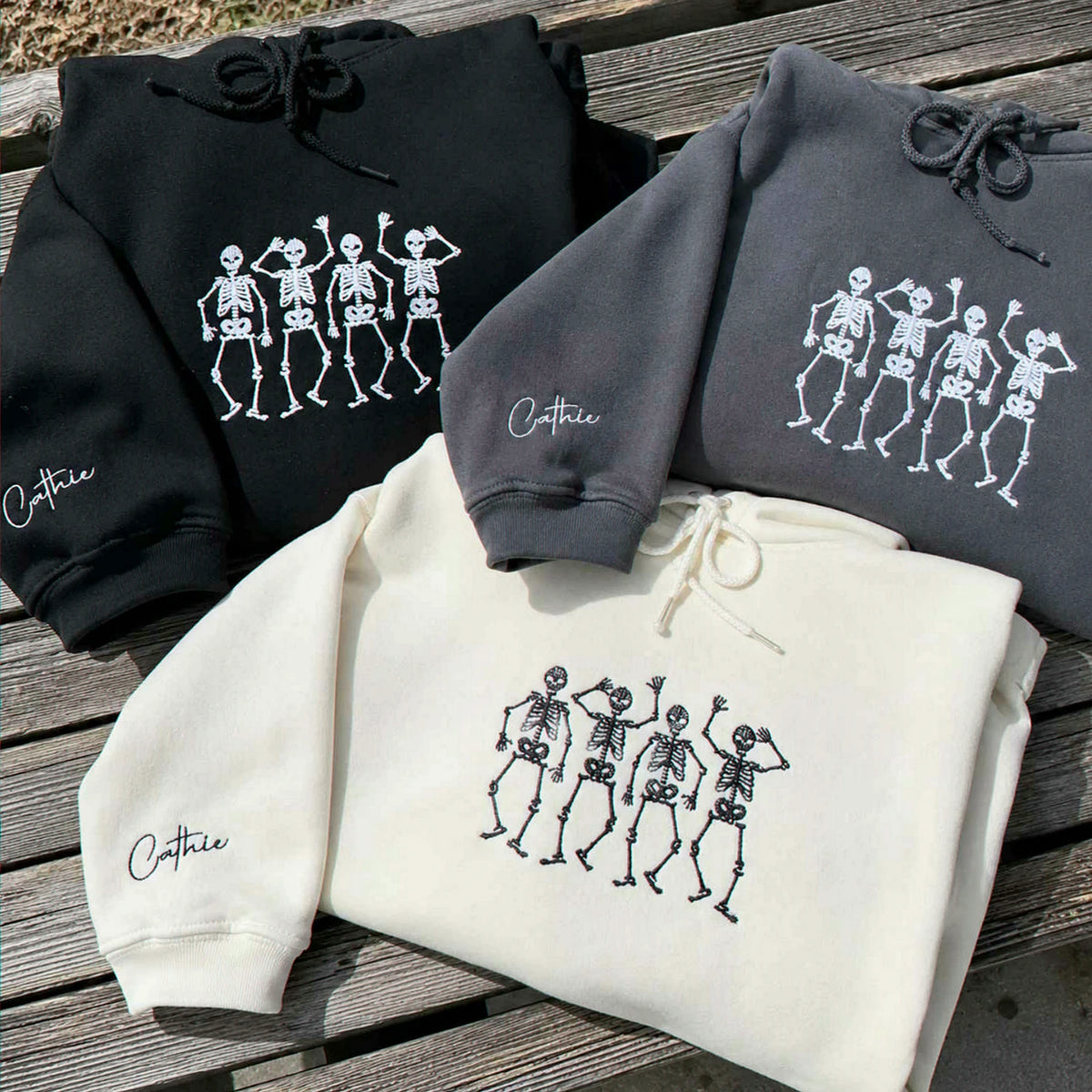 Embroidered Dancing Skeletons Sweatshirt, Spooky Halloween Gift